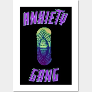 Anxiety Gang Skull covering eyes Posters and Art